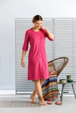 Robe De Chambre Boutonnée Rose