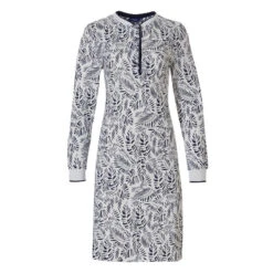 Chemise De Nuit Coton Imprimé Bleu Et Blanc -Velours Intime Boutique CHEMISEDENUITCOTONnoiretblancboutonnepastunette