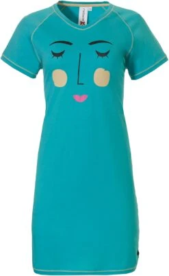 Chemise De Nuit Coton Manche Courte Vert Aqua Picasso -Velours Intime Boutique chemisedenuitbleuturquoisecoton1