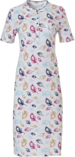 Chemise De Nuit Longue Coton Paon -Velours Intime Boutique chemisedenuitcotonmanchecourtefeuilledepaon