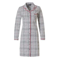 Chemise De Nuit Liquette Carreaux Gris -Velours Intime Boutique chemisedenuitliquetteboutonneegriscotonpastunette