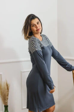 Chemise De Nuit à Pois Marine