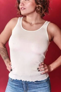 Top Sans Manche 100% Soie Ivoire