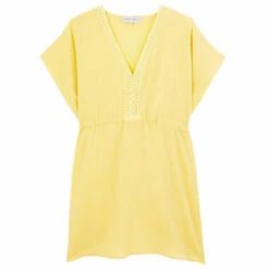 Kaftan Court Jaune 11 Kaftan Court Jaune -Velours Intime Boutique kaftancotoncreponjauneplage.jpg17