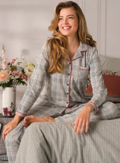 Pyjama Carreaux Gris -Velours Intime Boutique pyjamaboutonneechemisiergarconnegris