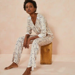 Pyjama Long Boutonné Beige