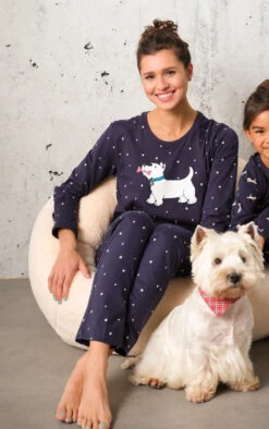Pyjama Chipie Bleu Marine Coton -Velours Intime Boutique pyjamachienbleumarinepoiscoton