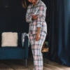 Pyjama Chaud Carreaux Gris -Velours Intime Boutique pyjamacotonboutoneepastunette 2