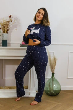 Pyjama Chipie Bleu Marine Coton -Velours Intime Boutique pyjamafantaisiecotonbleumarinechien 3