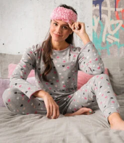 Pyjama Coton Coeur Gris