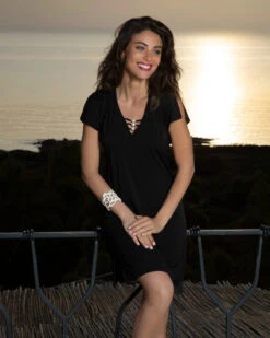 Robe De Plage Noir Perles Nacrées