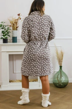 Robe De Chambre Zippée Chaude Pois Gris -Velours Intime Boutique robedechambrechaudezipeegrisapois 1