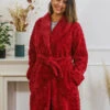 Robe De Chambre Chaude Ceinturé Rouge