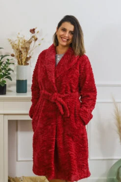 Robe De Chambre Chaude Ceinturé Rouge