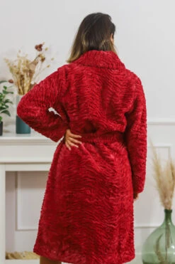 Robe De Chambre Chaude Ceinturé Rouge -Velours Intime Boutique robedechambrecroiseechauderougepastunette 3