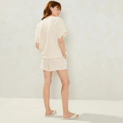 Tenue Détente Short Beige Coton Crépon -Velours Intime Boutique tenuedetenteshortchemisierbeigecotoncreponlaurencetavernier8