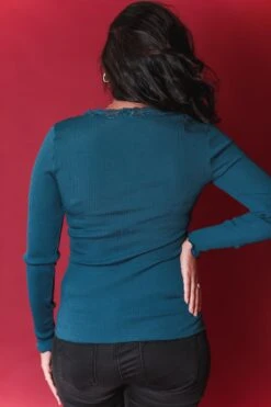 Top Manches Longues Laine Et Soie Bleu Canard -Velours Intime Boutique top bleu laine et soie oscalito 4