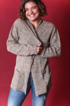 Veste Mis Longue En Laine Alapga Beige Chiné -Velours Intime Boutique veste laine alpaga oscalito 3